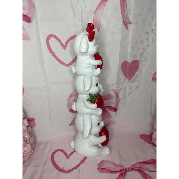 Easter Stacked Bunnies Holding Strawberries Decor - Picture 5 of 7